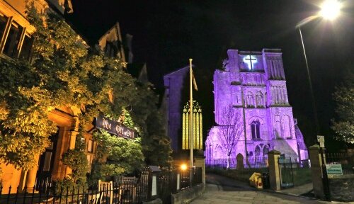 Malmesbury Abbey lights up to mark World Pancreatic Cancer Day