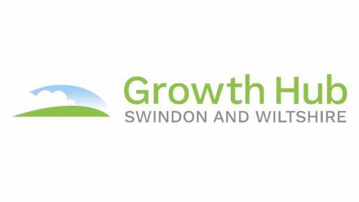 Logo of the Swindon and Wiltshire Growth Hub, featuring a stylised green hill and blue sky with white clouds on the left, and the words 'Growth Hub Swindon and Wiltshire' in green and grey text on the right.
