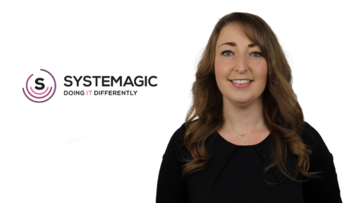 Fiona Major, Operations Director of Systemagic, standing against a white background next to the Systemagic logo.
