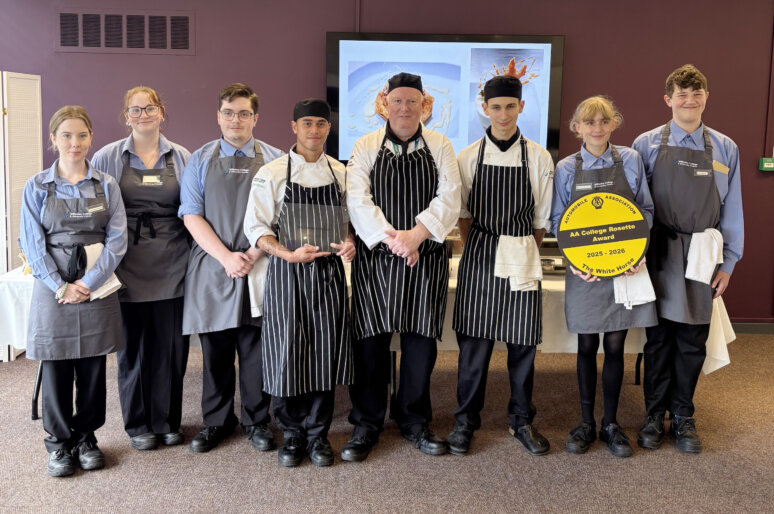 A picture of White Horse restaurant students(from Wiltshire College and University Centre) with their AA rosette