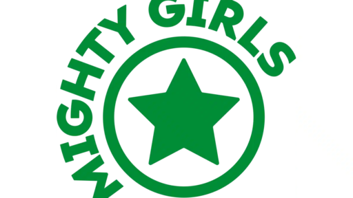 A green circular logo with a solid green star in the centre. Surrounding the top half of the circle is the text “MIGHTY GIRLS” in bold, stylised green letters.