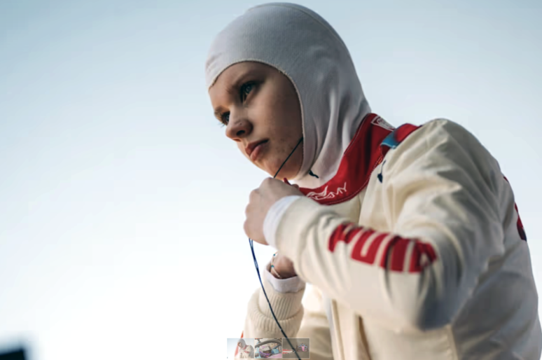 Racing driver Rachel Robertson wearing racing overalls